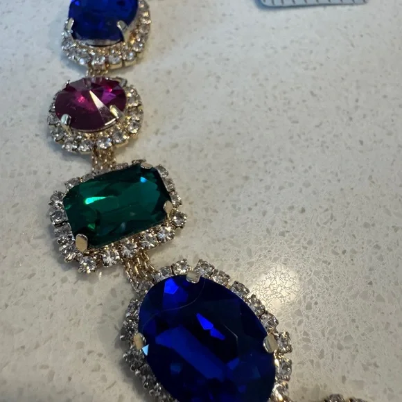 eye candy Multicolor Crystal Collar Necklace — Pink, Blue, Green - Picture 7 of 7